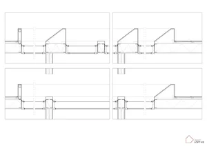 Technical architectural drawing showing metal framing details in a plan view.