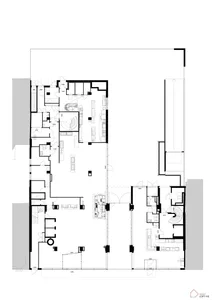 2D technical drawing of a modern office design layout.