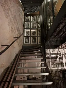 Modern, industrial-style metal staircase