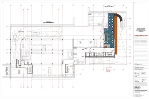 A detailed architectural blueprint of modern office spaces featuring metal framing and layout.