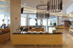 Modern restaurant interior featuring wood elements