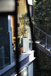 Concrete indoor staircase and office space