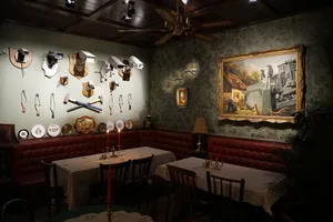 Restaurant interior featuring decorative wall display