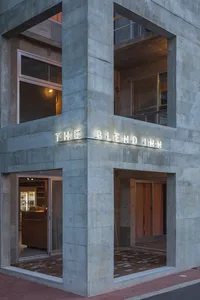 Concrete storefront of a modern coffee shop