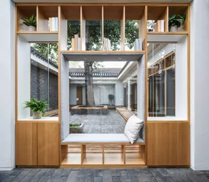 Modern interior design featuring wooden frames and glass elements