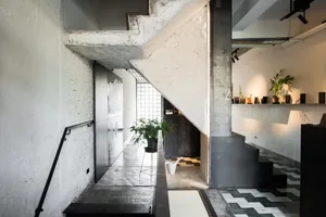 Commercial space with concrete and glass materials in an urban setting