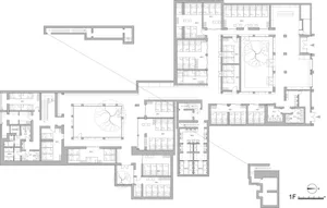 Modern office architecture floor plan showing office spaces and layouts.