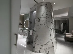 Modern bathroom with marble walls and floor