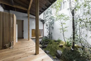 Hardwood shoji doors in a modern residential interior space.