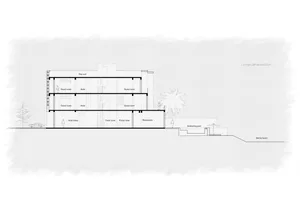 An architectural plan of a hotel layout on paper