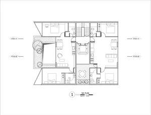A detailed architectural drawing of a building's floor plan.