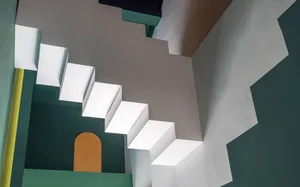 Staircase with colorful, paint-splashed steps