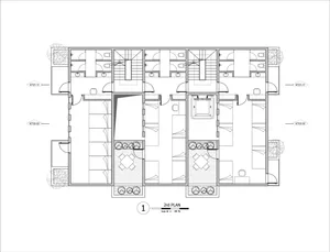 A detailed 2D architectural drawing depicting the layout of a residential floor plan.