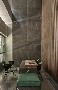 Modern office space featuring marble materials for a luxurious and contemporary aesthetic.