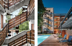 An image showcasing modern residential architecture featuring concrete materials.