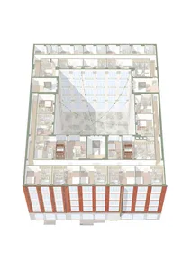 一張工業風閣樓的2D建築平面圖。
