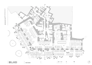 Black and white architectural floor plan of Hotel Adriatic, showing various rooms and spaces.