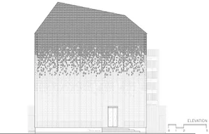 Elevation view of a modern facade designed with brickwork