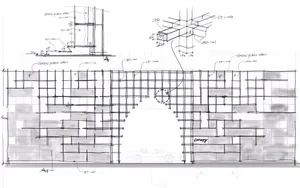 A detailed architectural drawing of a modern interior space with brick flooring.