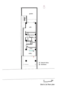 A minimalist office space blueprint featuring a cafe, kitchen, office, and front room.