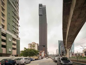 Modern high-rise buildings in an urban cityscape.