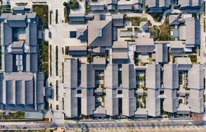 Traditional urban buildings with traditional materials and modern urban planning layout