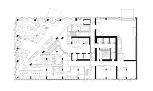 A detailed architectural floor plan of a modern office space.
