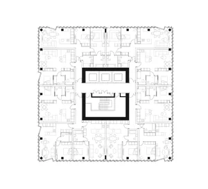 A black and white architectural floor plan of a modern residential building