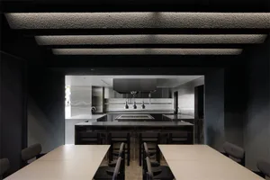 Modern metallic kitchen counter with sleek design and minimalist style.