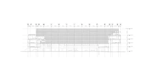 A detailed black and white line drawing of a building plan.