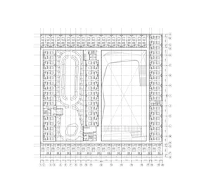 Floor plan blueprint of an educational institution with detailed room layouts and architectural features.