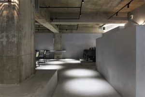 Concrete walls and floor in a minimalist interior space