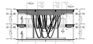 Interior design architectural section plan showcasing structural framework and concealed lighting