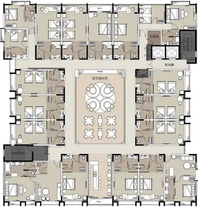 Floor plan layout of a hotel room showcasing various room features including sheets rock flooring cement lining.