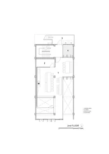 Detailed architectural layout of a 2nd floor plan depicting a common area, EE room, service area, and courtyard.