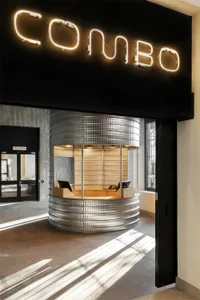 Metallic industrial retail counter
