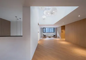Lounge area with modern design and wooden flooring