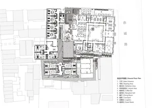 辦公大樓詳細建築藍圖，展示接待區、會議室等各功能區域