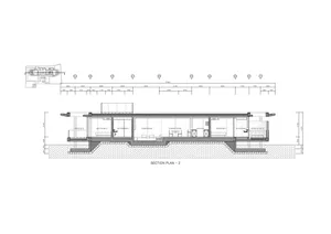 Fitness center cross-section plan depicting various sections and dimensions.