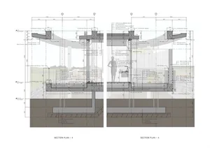 Sectional drawing of a building structure showing materials and dimensions