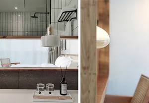 Modern bedroom featuring a wooden environment with minimalist design and comfortable furnishings.