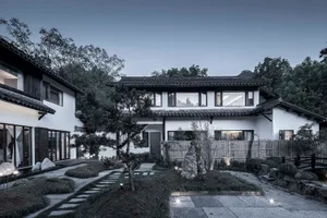 Clay tiled roof and white walls residential architecture design