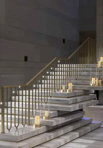 An image of a modern interior design with marble stairs.