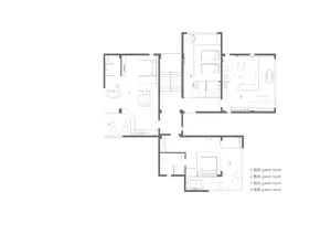 Modern minimalist residential interior design layout with open floor plan, natural lighting, and clean lines