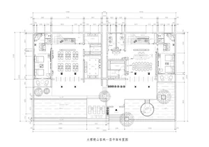 2D architectural drawing of a spa resort floor plan with various rooms and functional zones.