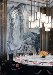Modern restaurant interior featuring contemporary design elements and a Scandinavian aesthetic.