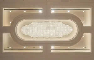 A modern architectural lighting installation featuring glass elements.