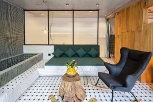 A modern interior with a focus on wood materials