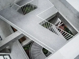 Concrete and steel staircase design viewed from above