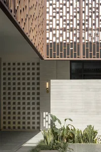 Modern building with concrete walls and geometric windows